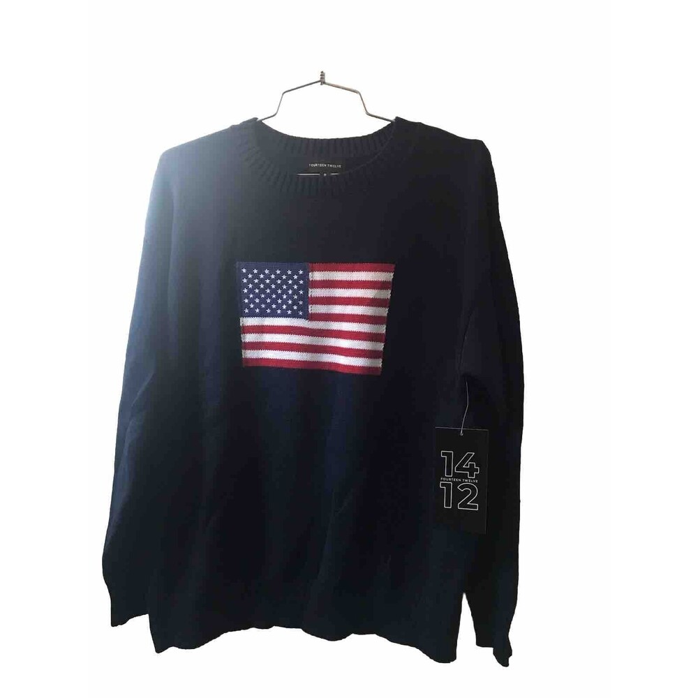 Fourteen Twelve 1412 Juniors Sweater Unisex Navy Blue US Flag Print /Logo Size S